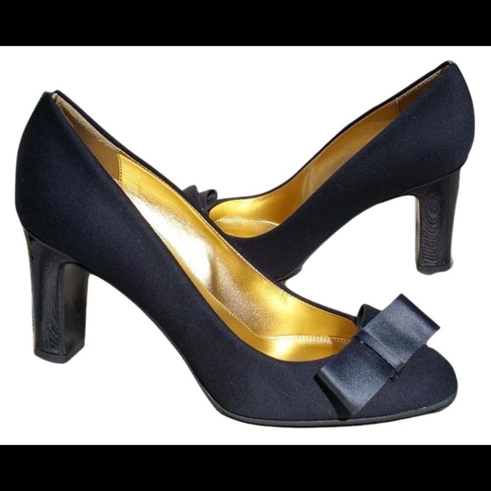 J. CREW BLACK MOLLY FLANNEL HEELS SATIN BOW PUMPS